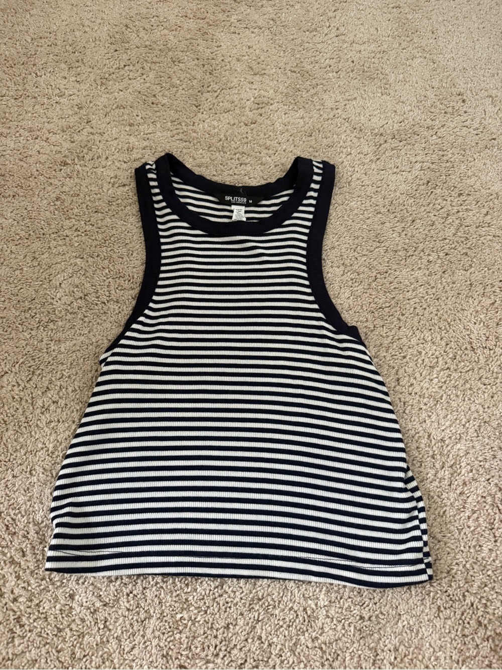 Splits59 Striped Ribbed Tank Top in Black & White